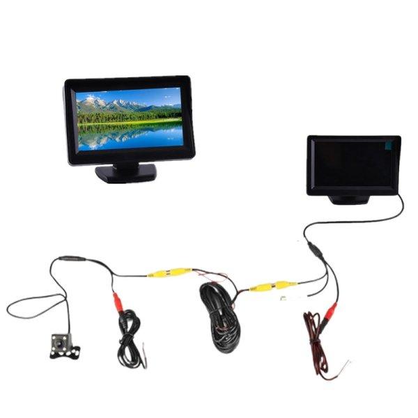 Univerzális, típusfüggetlen tolatókamera készlet 4.3” képátlójú,
dönthető színes LCD monitorral, fekete