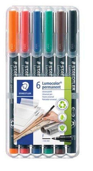 Alkoholos marker készlet, OHP, 0,6 mm, STAEDTLER "Lumocolor® 318 F",
6 különböző szín