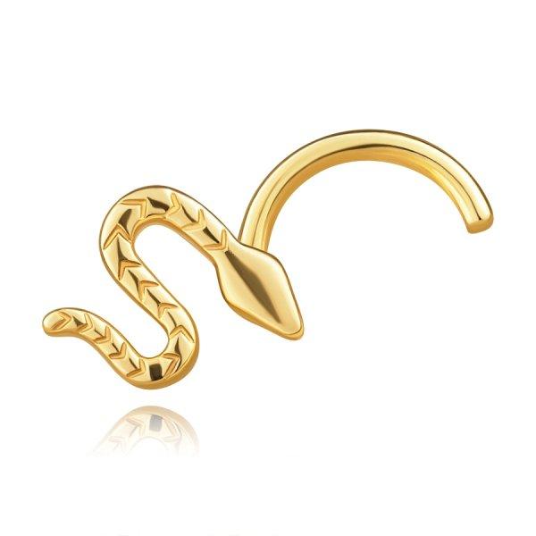 585 sárga arany ívelt orr piercing - kígyó strukturált testtel