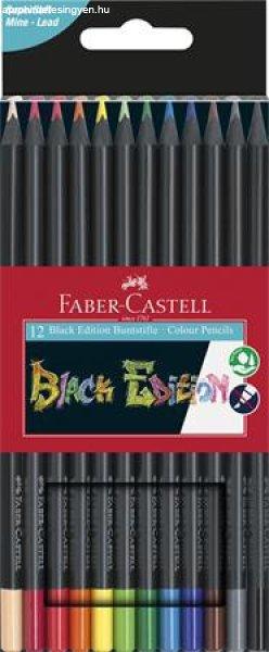 Színes ceruza készlet, háromszögletű, FABER-CASTELL "Black
Edition", 12 különböző szín