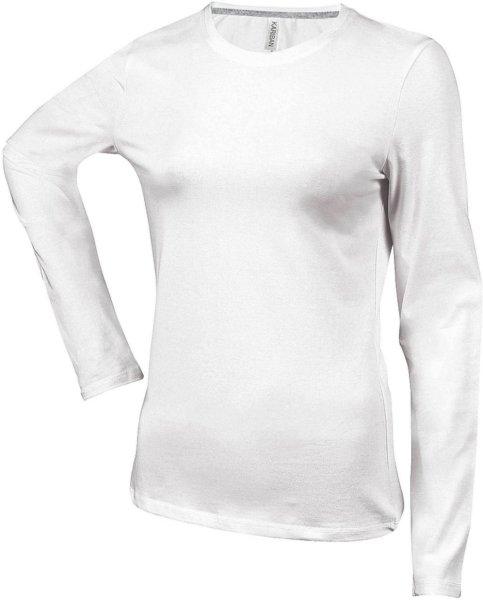 Női hosszú ujjú kereknyakú pamut póló, Kariban KA383, White-3XL
