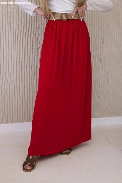 Hosszú viszkóz szoknya dekoratív övvel, modell 3020 piros