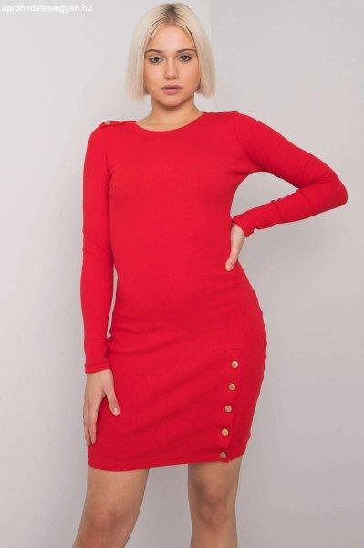 Behúzható ruha hosszú ujjal és dekoratív gombokkal, modell 24629 piros