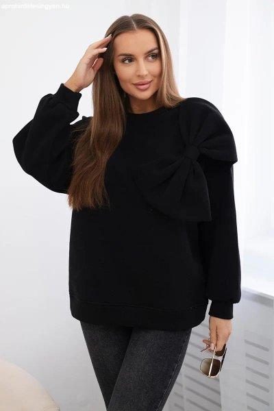 Meleg pamut pulóver nagy masnival 9797 fekete modell