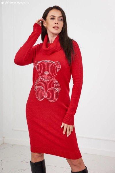 Medve motívumú garbós pulóver cirkóniákból 1607 piros modell