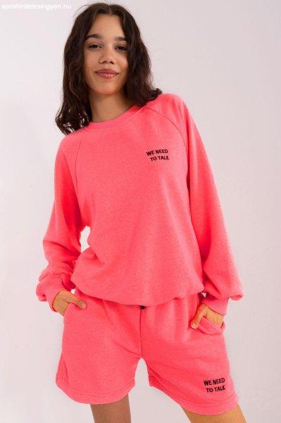 Rövid oversize pulóver és rövidnadrág szett 81321 neon rózsaszín