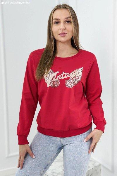 Fényes mintával és hímzett Vintage piros felirattal ellátott pulóver