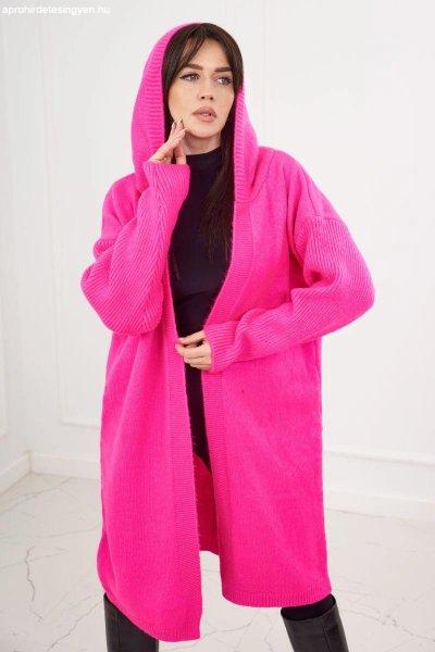 Hosszú kardigán pulóver kapucnival modell 24-34 neon rózsaszín