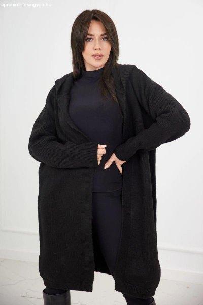 Hosszú kardigán pulóver kapucnival modell 24-34 fekete