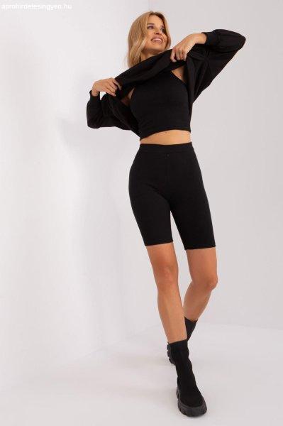 3 részes pulóver, crop top és rövid leggings szett 83411 fekete modell