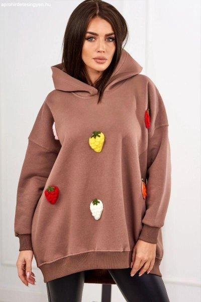Szigetelt pulóver epres foltokkal, 9629-es modell, mokka színű