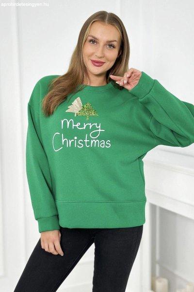 Karácsonyi pulóver Merry Christmas modell 7395 zöld felirattal