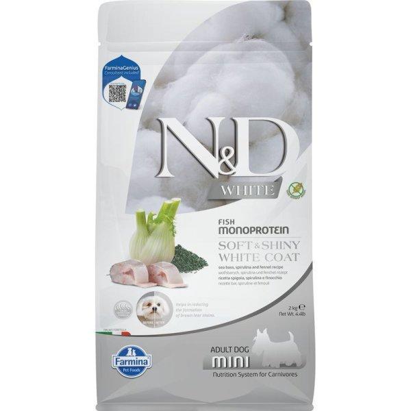 N & D White Dog tengeri sügér, spirulina & édeskömény adult mini 2kg