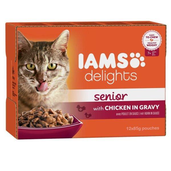 Iams Cat Delights Senior csirke falatkák ízletes szószban, multipack nedves
macskatáp 12x85g