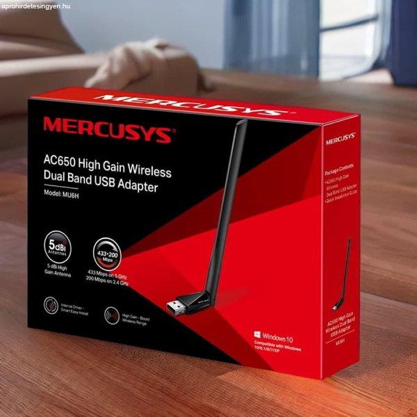 MERCUSYS nagy sebességű AC650 Wifi USB-adapter kétsávos MU6H