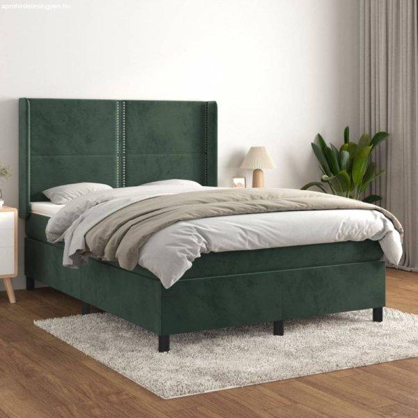Sötétzöld bársony rugós ágy matraccal 140x200 cm