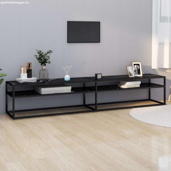 vidaXL fekete márvány színű edzett üveg TV-szekrény 220 x 40 x 40,5 cm