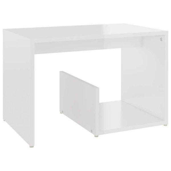 Magasfényű fehér forgácslap kisasztal 59 x 36 x 38 cm