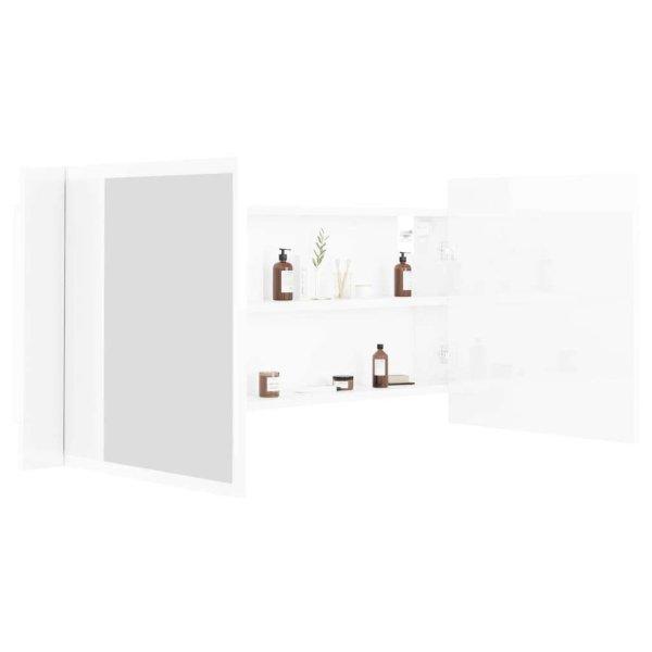 Magasfényű fehér led-es fürdőszobai tükrös szekrény 100x12x45cm