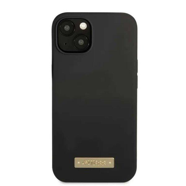 Guess Szilikon fém logós MagSafe kompatibilis hátlap iPhone 13-hoz Fekete
