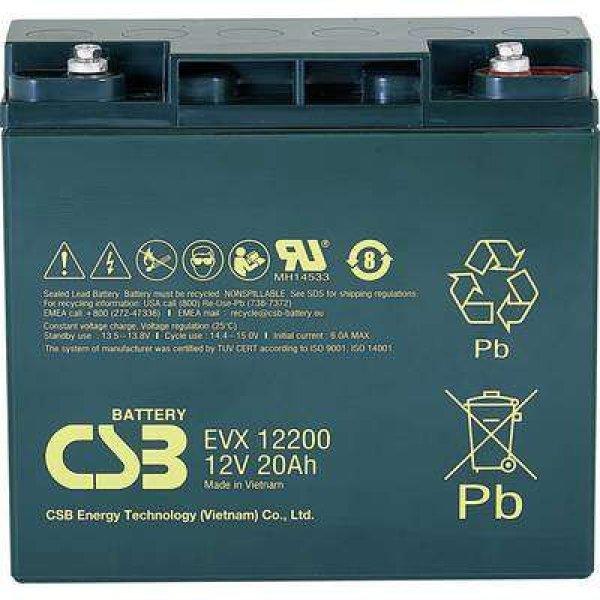 CSB Battery EVX 12200 EVX12200 Ólomakku 12 V 20 Ah Ólom-vlies (AGM) (Sz x Ma x
Mé) 181 x 167 x 76 mm M5 csavaros csatlakozó Ciklusálló, ...