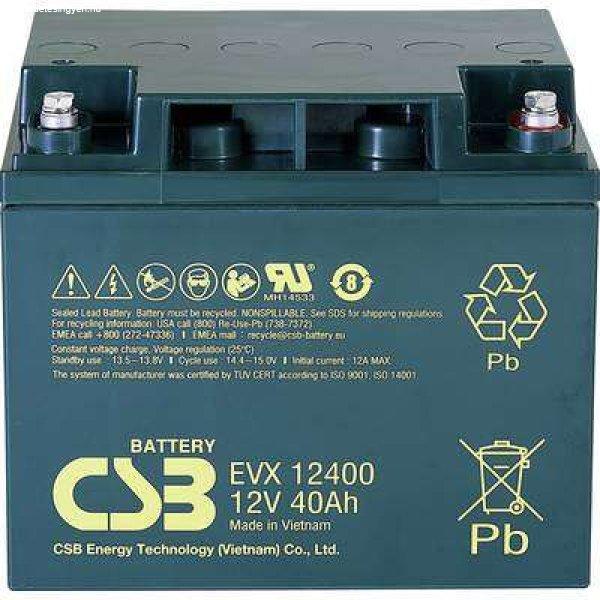 CSB Battery EVX 12400 EVX12400-I1 Ólomakku 12 V 40 Ah Ólom-vlies (AGM) (Sz x
Ma x Mé) 197 x 170 x 165 mm M5 csavaros csatlakozó Ciklusálló, ...