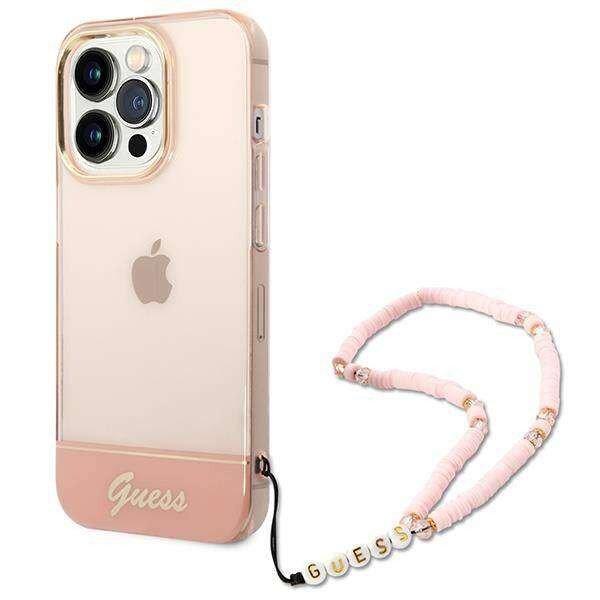 APPLE iPhone 14 Pro, GUESS mobiltok, Átlátszó hátlap, Rózsaszín