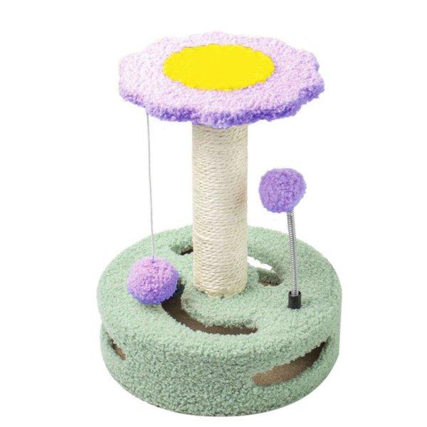 Pufo Flower játékkészlet macskáknak, karcolórudakkal és labdával, 33 cm,
zöld/lila