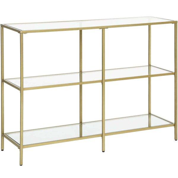 VASAGLE Bejárati asztal, 3 szinten, edzett üveg munkalap, fém keret,
30x100x73cm, arany