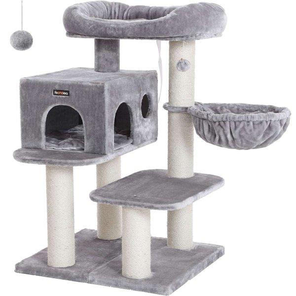 FEANDREA macska játszószett, fa típusú, 2 ággyal és búvóhellyel,
70x60x112cm, szürke