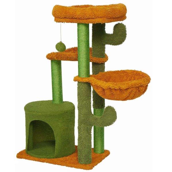 Játszókészlet macskáknak, kaktusz modell, búvóhelyek, ágy, 47x47x90 cm,
zöld és narancs