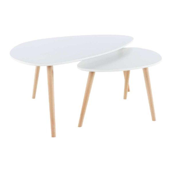 Két részes asztal szett, fehér|bükk, FOLKO NEW