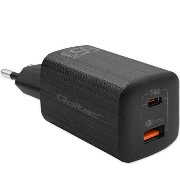 Qoltec Gan Ultra USB-A / USB-C Hálózati töltő - Fekete (65W)