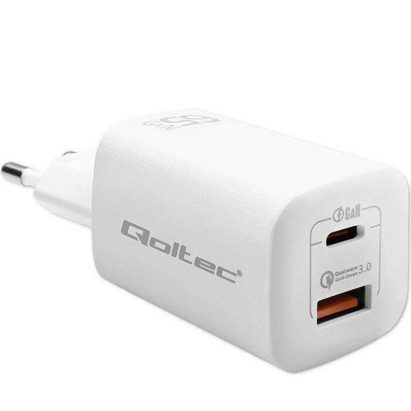 Qoltec Gan Ultra USB-A / USB-C hálózati töltő - Fehér (65W)