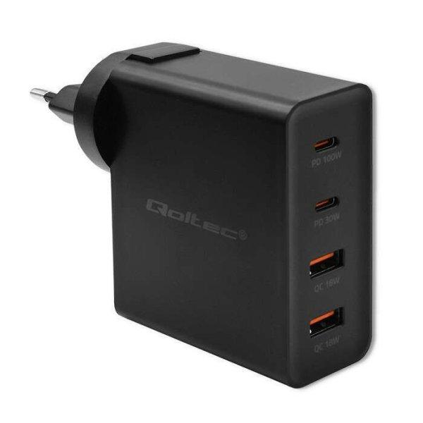 Qoltec 52383 Power Pro 2x USB Type-C / 2x USB Type-A GaN Hálózati töltő -
Fekete (130W)