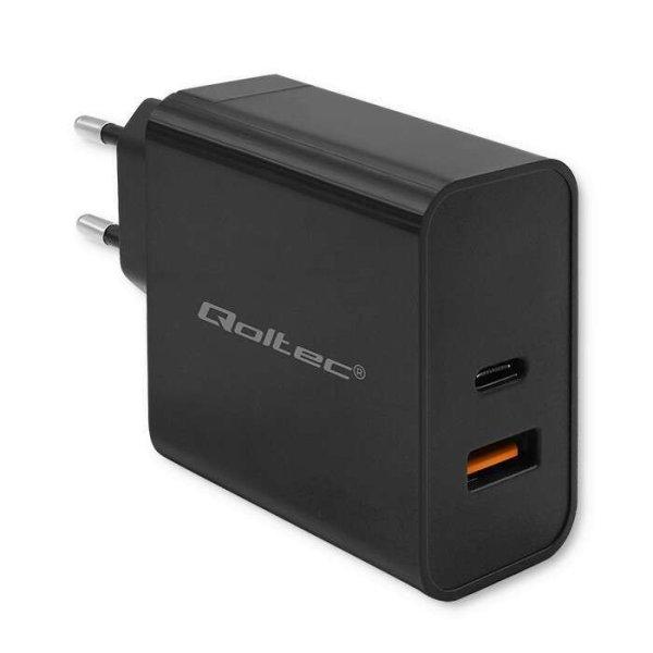 Qoltec 52381 Super Quick 1x USB Type-C / 1x USB Type-A Hálózati töltő -
Fekete (90W)