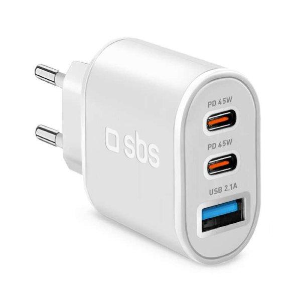 SBS Travel Charge 2x USB Type-C / 1x USB Type-A Hálózati töltő - Fehér
(45W)