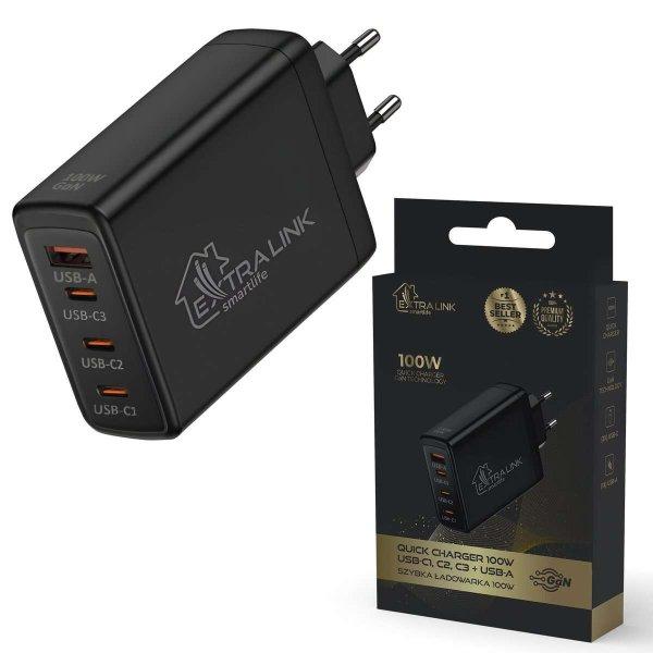 ExtraLink CHARESL01 Smart Life 3x USB Type-C / 1x USB Type-A GaN Hálózati
töltő - Fekete (100W)