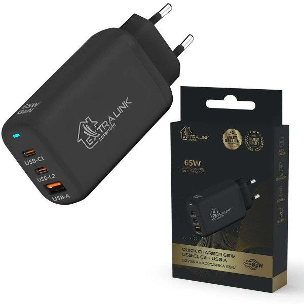 ExtraLink CHARESL02 Smart Life 2x USB Type-C / 1x USB Type-A GaN Hálózati
töltő - Fekete (65W)