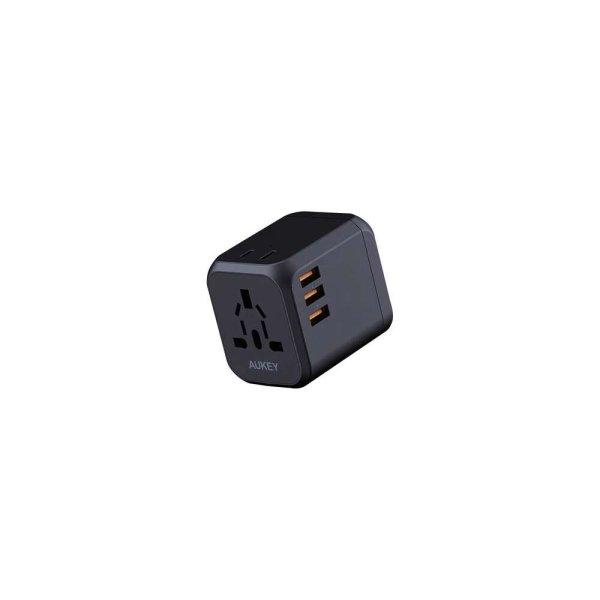Aukey PA-TA04 3x USB Type-A / 1x USB Type-C Hálózati töltő + Utazó adapter
- Fekete (30W)
