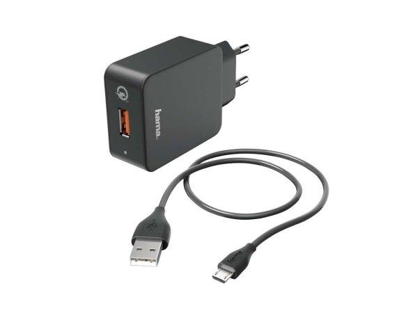 Hama 133754 USB-A Hálózati töltő + Micro USB kábel - Fekete (18W)