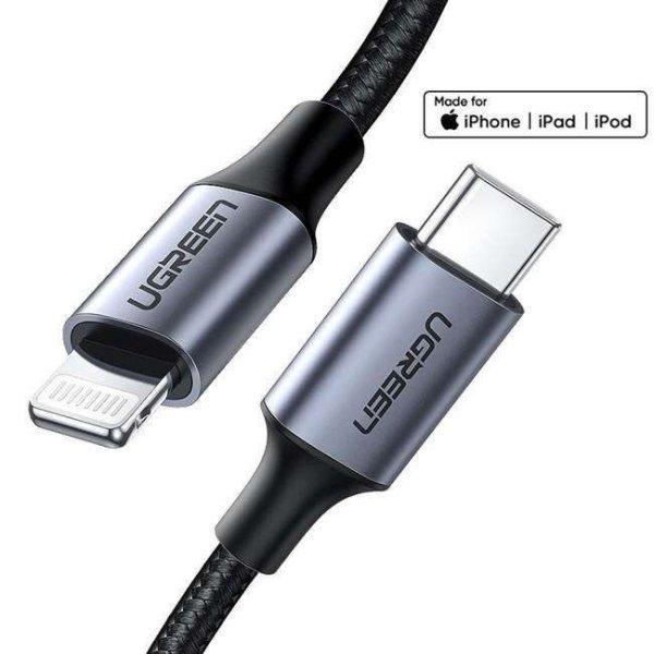 UGREEN USB-C Lightning M / M kábel Alumínium Shell Fonott 1m (fekete)
