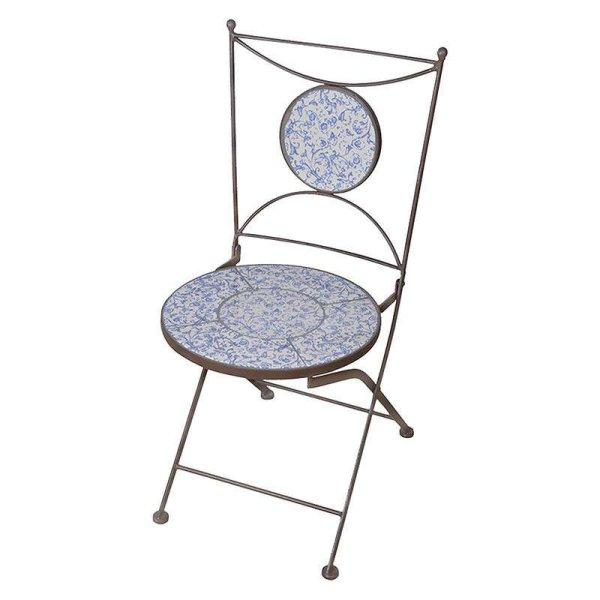 Mediterrán stílusú kerámia összecsukható szék, kék fehér mintás