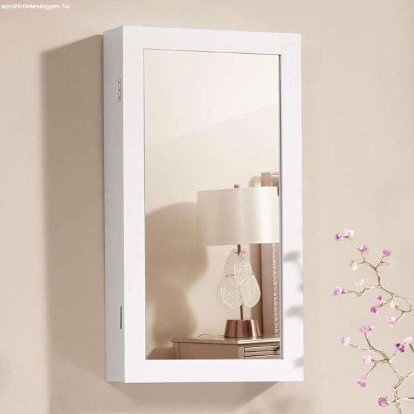 Caerus Capital fali ékszertartó szekrény, tükör és mágneses ajtózár,
67x37x10,5 cm, fehér