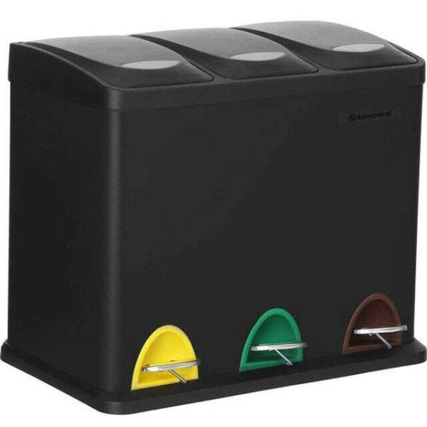 SONGMICS Acél hulladékgyűjtő 3 külön gyűjtőrekesszel belső
tartályokkal, 3x8 literes, matt fekete
