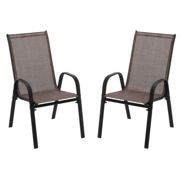 2db-os kerti szék szett fém vázzal, egymásra rakható, 55x72x96cm, barna
