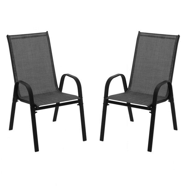 2db fémvázas kerti szék szett, egymásra rakható, 55x72x96cm, fekete