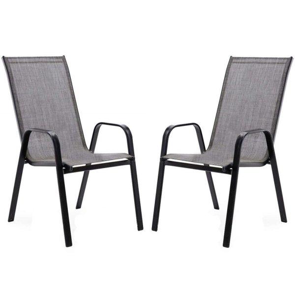 2db fémvázas kerti szék szett, egymásra rakható, 55x72x96cm, szürke