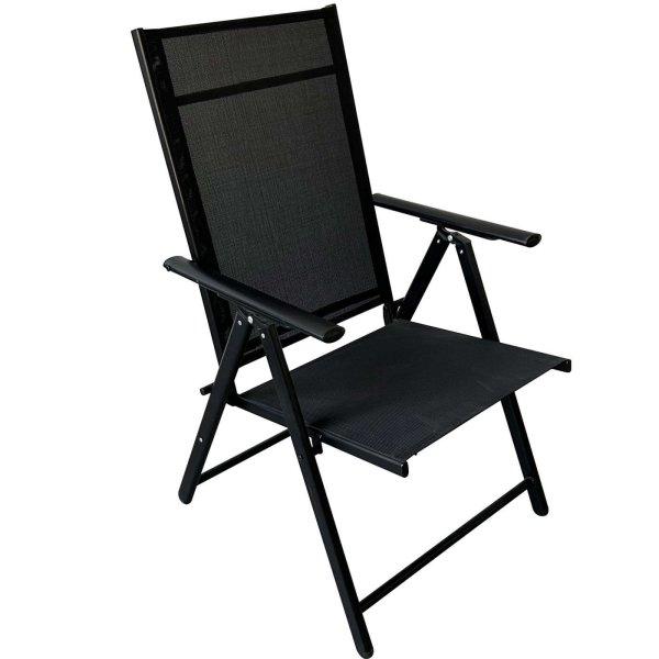 Fém kerti szék, összecsukható, állítható háttámlával, acélból,
60x58x100cm, fekete