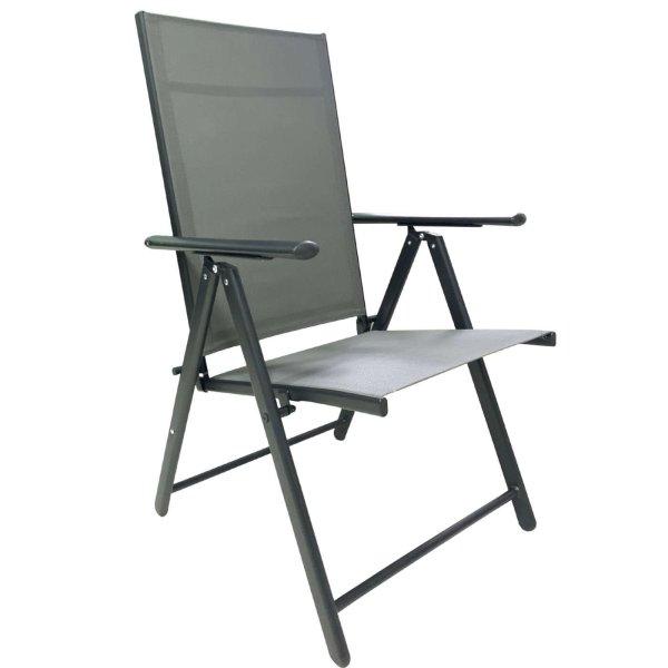 Fém kerti szék, összecsukható, állítható háttámlával, acélból,
60x58x100cm, szürke